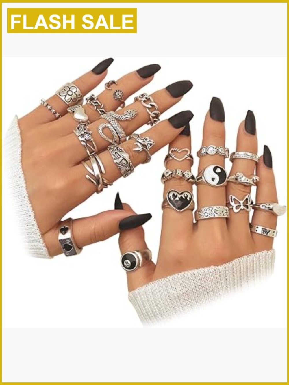 24pc Vintage Silver Knuckle Rings Set Stackable Boho Statement Midi Rings